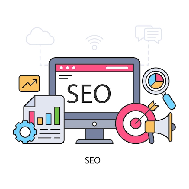 Vettore un design illustrativo di seo in stile piatto