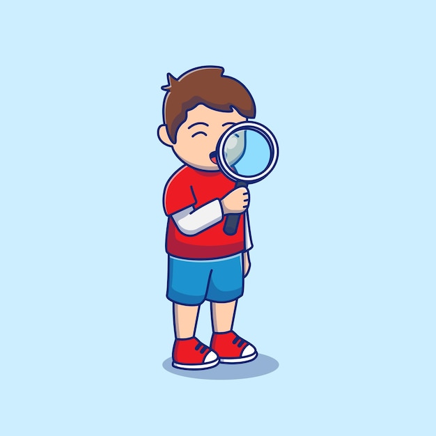 Vector illustration design of a student again using a magnifying glass to view