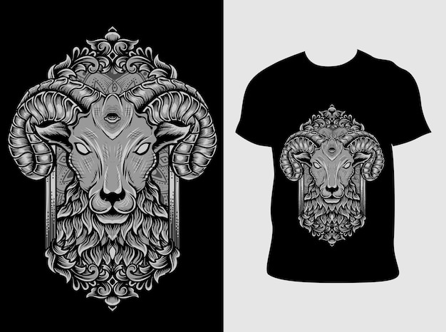 Illustration devil sheep head with t shirt design