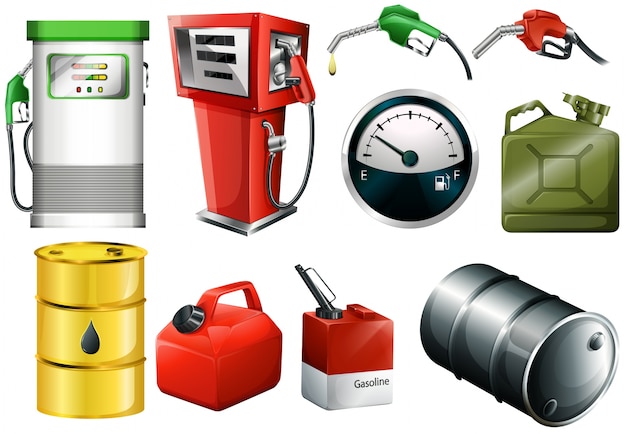 Illustration of the different fuel cans on a white background