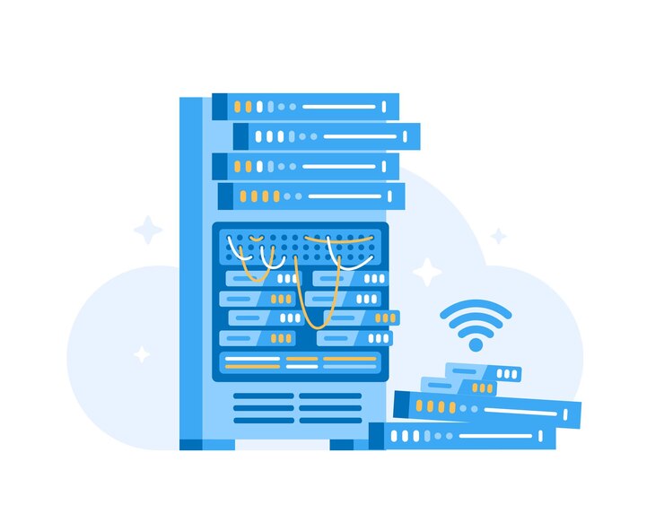 Vector illustration of different servers and wifi symbol in flat style
