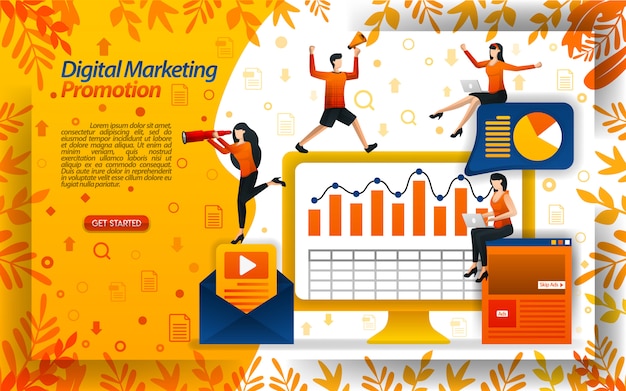 Illustration of digital marketing promotion with e-mail and video