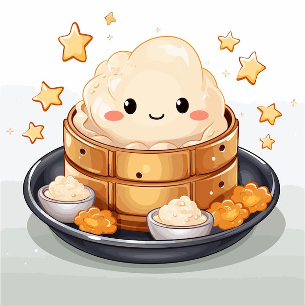 Vettore illustrazione di dim sum faccia felice kawaii anime look