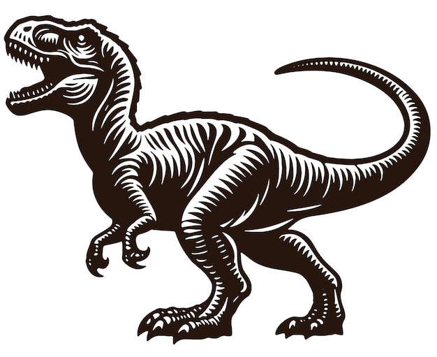 Vector illustration of a dinosaur vector silhouette drawing against a light backdrop