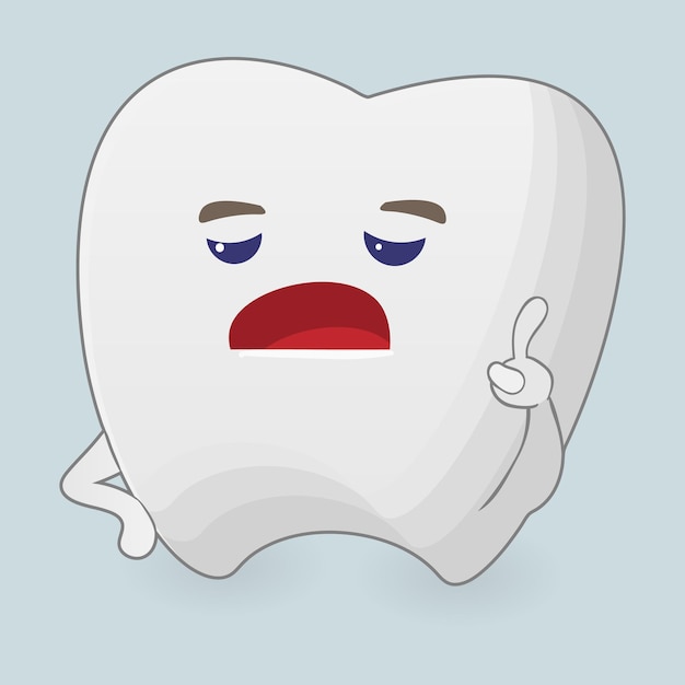 Vector illustration of displeased tooth cartoon icon on a blue background