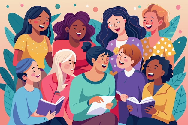 illustration of a diverse group of women raising their voices in protest advocating for equality