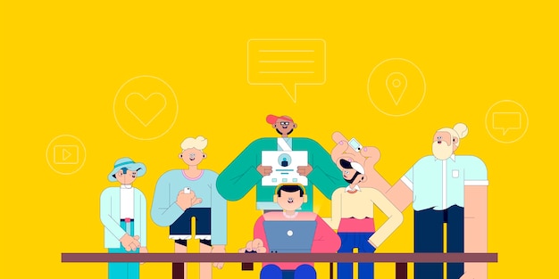 Illustrazione di persone diverse sui social media vettore