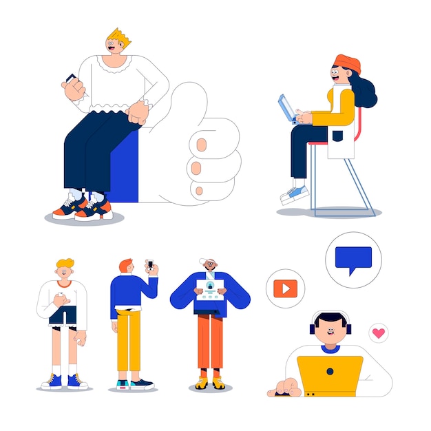 Illustrazione di persone diverse sui social media vettore