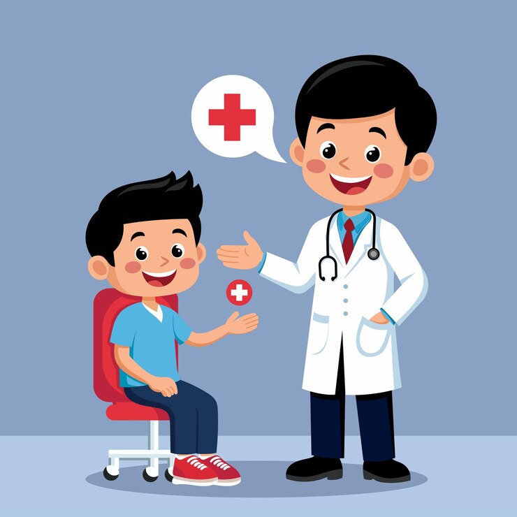 An illustration of a doctor examining the health of a young boy