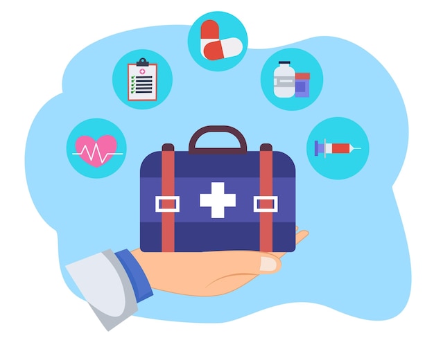 illustration doctor holding medicine bag and medical tools a doctor hand holding a medicine bag