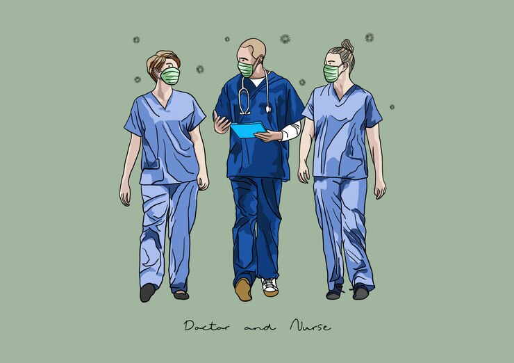 Vector illustration of doctor and nurse fighting against coronavirus / covid-19 pandemic / outbreak