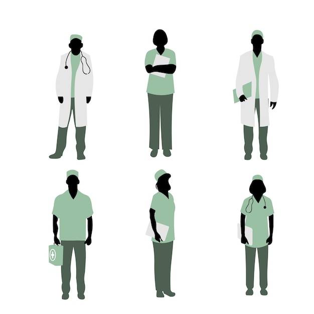 Illustration of doctors and nurses characters wearing masks Vector