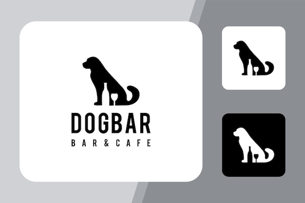 Иллюстрация Собака дизайн логотипа животного со стеклом и бутылкой вина знак Шаблон