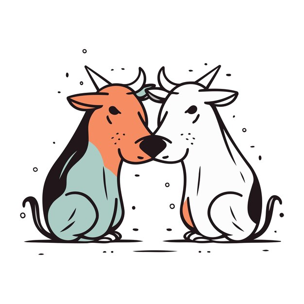 Vector illustration of a dog and a cow vector illustration isolated on white background