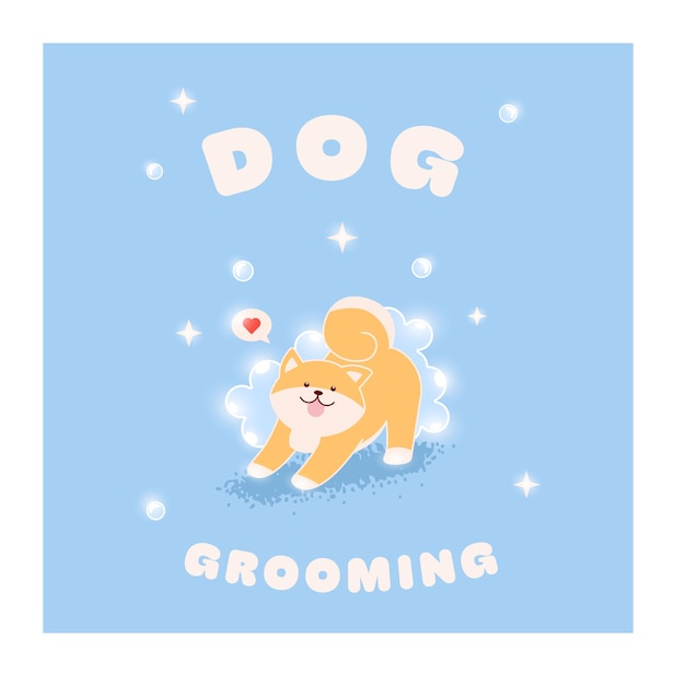 Vector illustration of a dog grooming dogs funny kawaii shiba inu