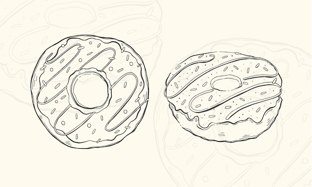 Иллюстрация пончик эскиз еда рисованной элемент меню дизайна изолированный объект на белом фоне