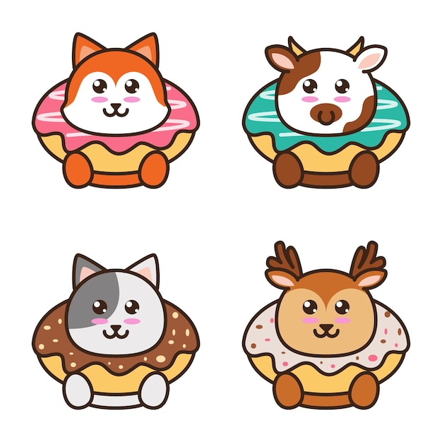 Illustration of a donut with an animal cartoon style