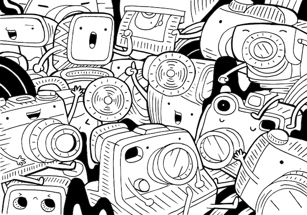 Vector illustration of doodle camera in cartoon style