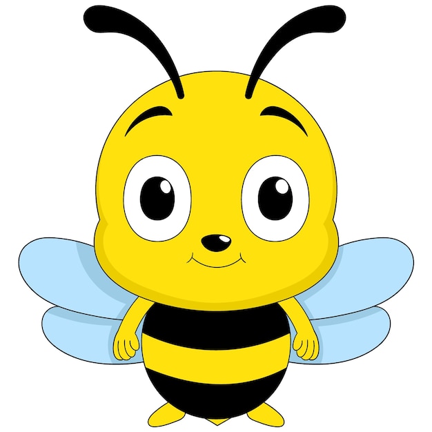 illustration of a doodle cartoon animal logo cute fat bee with mini wings with a smiley face