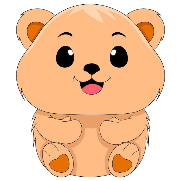 Vector illustration of a doodle cartoon animal logo orange furry teddy bear with a smiling face