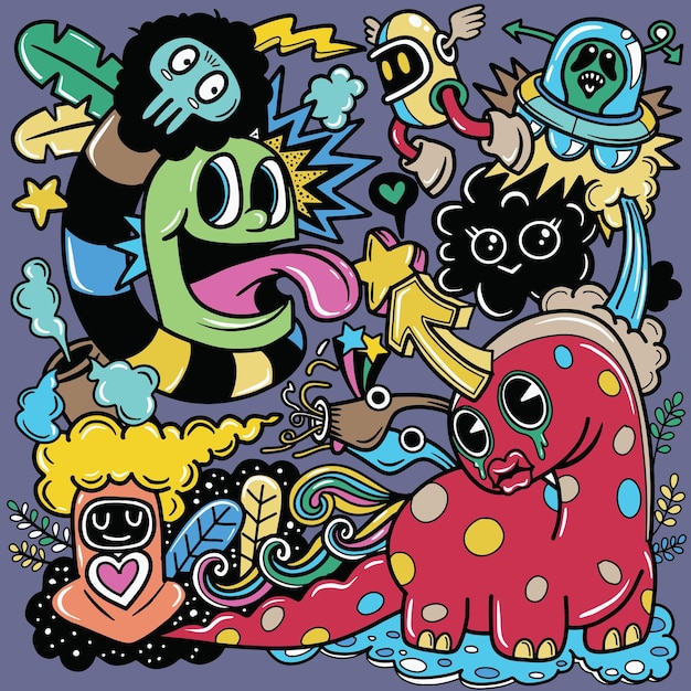 Illustration of Doodle cute Monster background Hand drawing Doodle