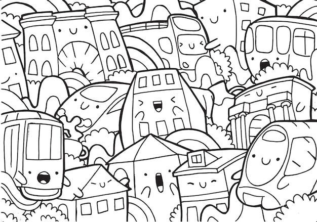 Illustrazione del doodle paesaggio urbano di milano in stile cartone animato