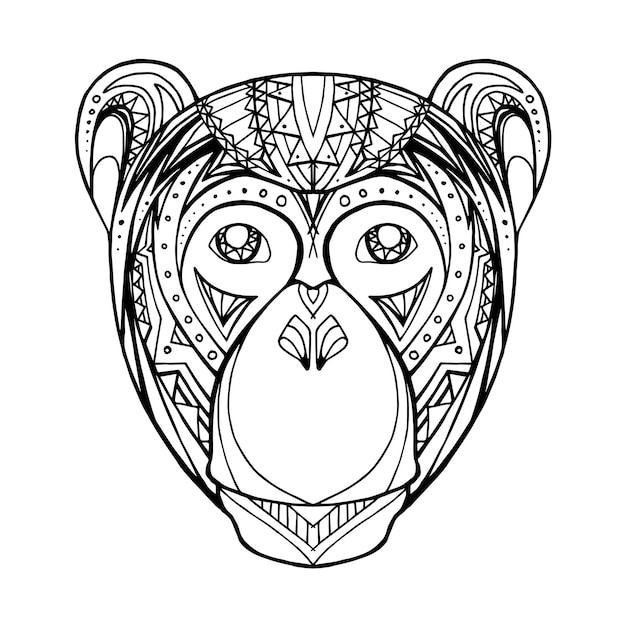 Illustration doodle monkey and boho pattern for your creativity