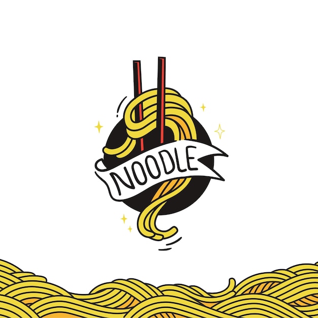 Illustration of doodle noodles with chopsticks