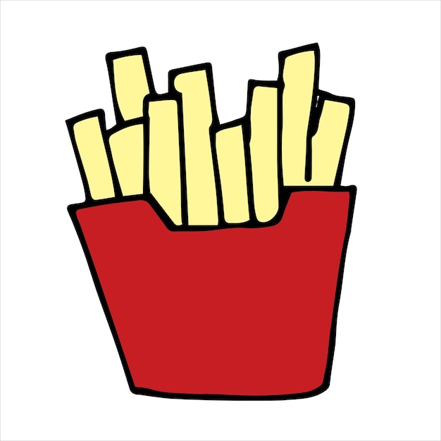 Illustrazione in cartone animato in stile doodle patatine fritte icona di fast food carino