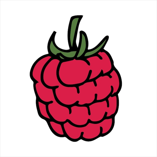 illustration in doodle style cartoon raspberry Cute icon of ripe pink raspberries