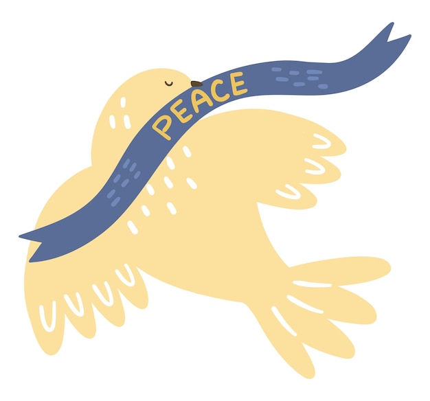 Illustration of a dove with a peace ribbon Symbolizes peace stopping the war truce hope Isolated objects on a white background