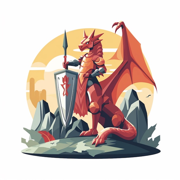 Vector illustration dragon knight fantasy mythology art monster warrior legend fairy tale creatur