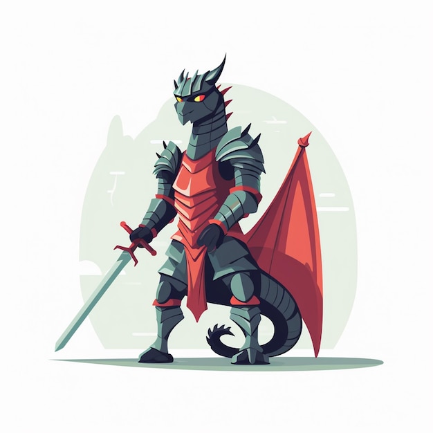 Vector illustration dragon knight fantasy mythology art monster warrior legend fairy tale creatur