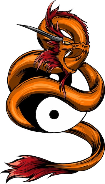 illustration of dragon and Yin Yang symbol