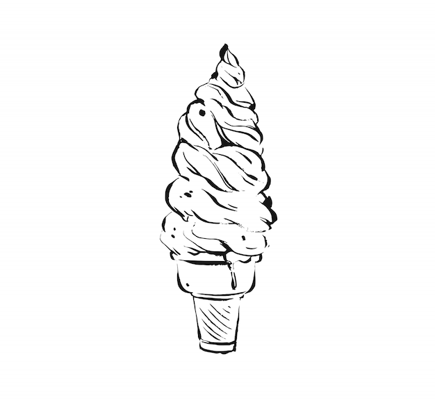 Vector illustration drawing of big waffle ice cream cone isolated on white background.kids menu concept