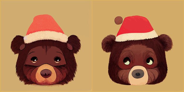 Illustrazione di un simpatico orso con il cappello di babbo natale in mano disegnare uno stile buono per la cartolina di natale