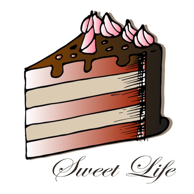 Vector illustration drawn piece of chocolate cake food