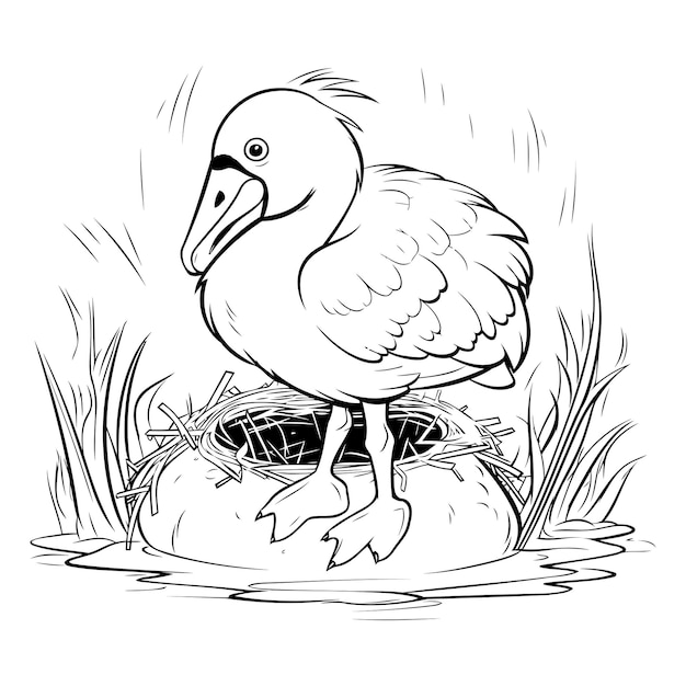 Illustration of a duck standing on a nest Vector illustration