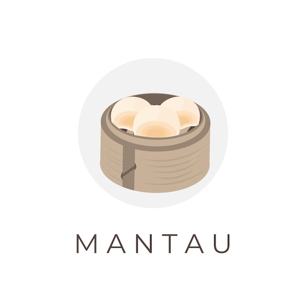 Illustration of Dumpling Mantau Chinese Food in a Bamboo Steamer