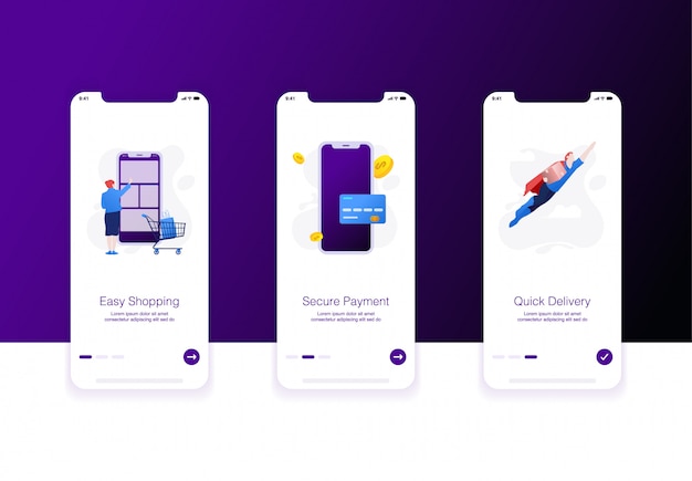 Vettore illustrazione dello schermo di onboarding di commercio elettronico