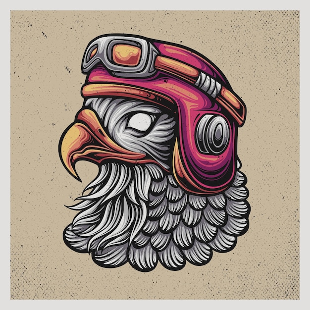 Illustration eagle head wearing retro pilot helmet