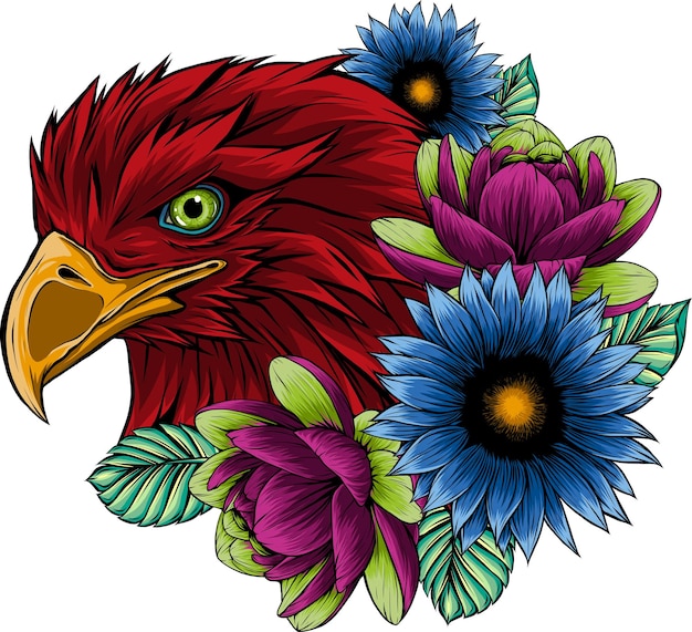 illustration of an eagle head with flowers