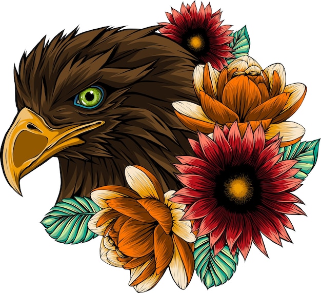 illustration of an eagle head with flowers