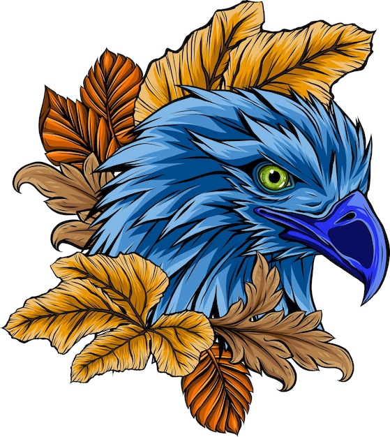 illustration of eagle head with leaves