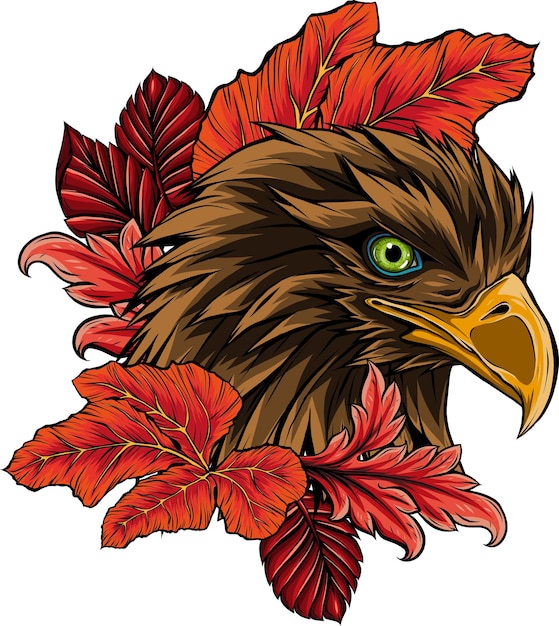 illustration of eagle head with leaves