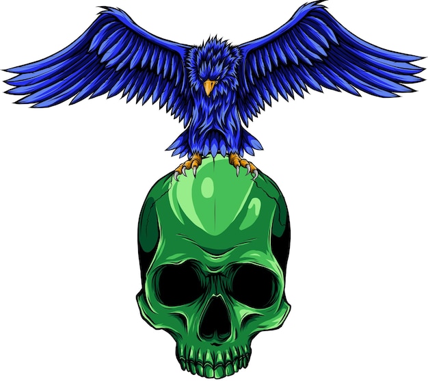 illustration of eagle on human skull