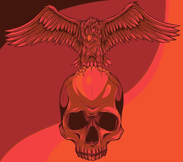 illustration of eagle on human skull