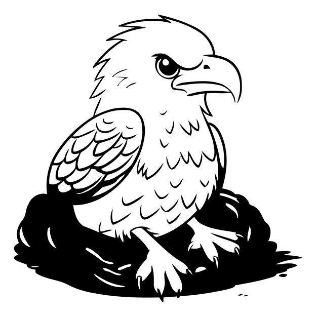 Vector illustration of an eagle sitting in a nest on a white background