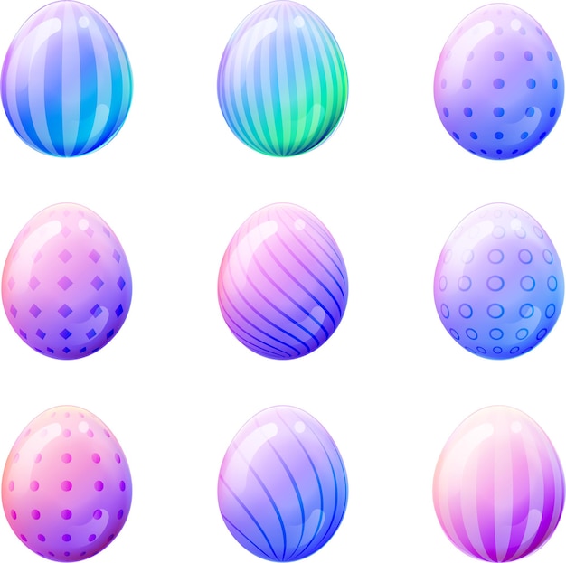 Illustration of Easter eggs with blue and pink pattern on a white background