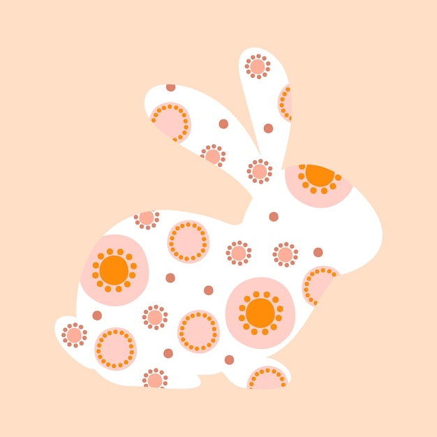 Illustration easter rabbit character in warm pastel colors Cute spring silhouette bunny with abstract pattern Vector